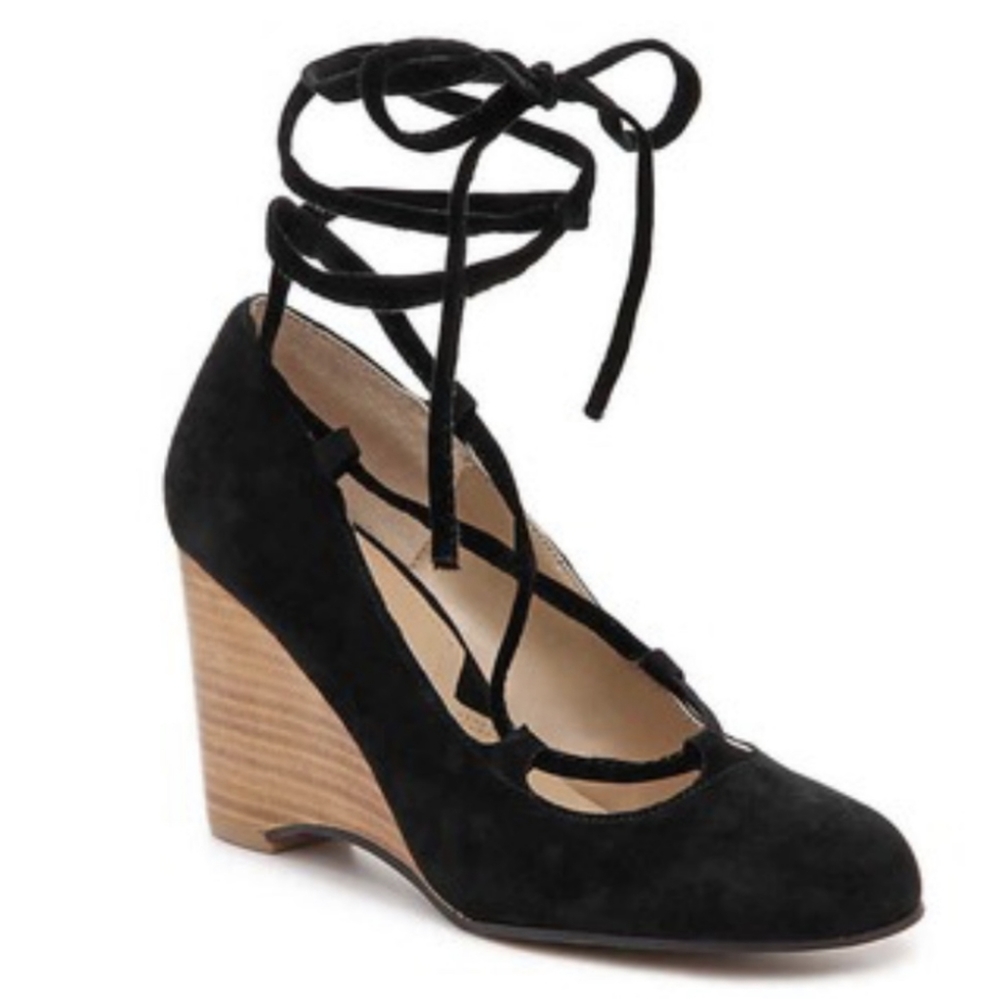 ADRIENNE VITTADINI Smily suede lace-up ankle wrap wedge Heels Pumps Size 8.5